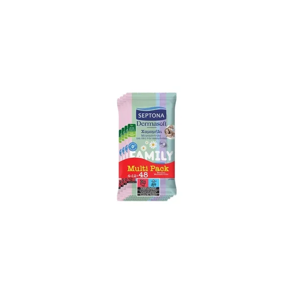 5584_result Septona Dermasoft Family Baby Wipes Chamomile 4x12pcs - Image 1
